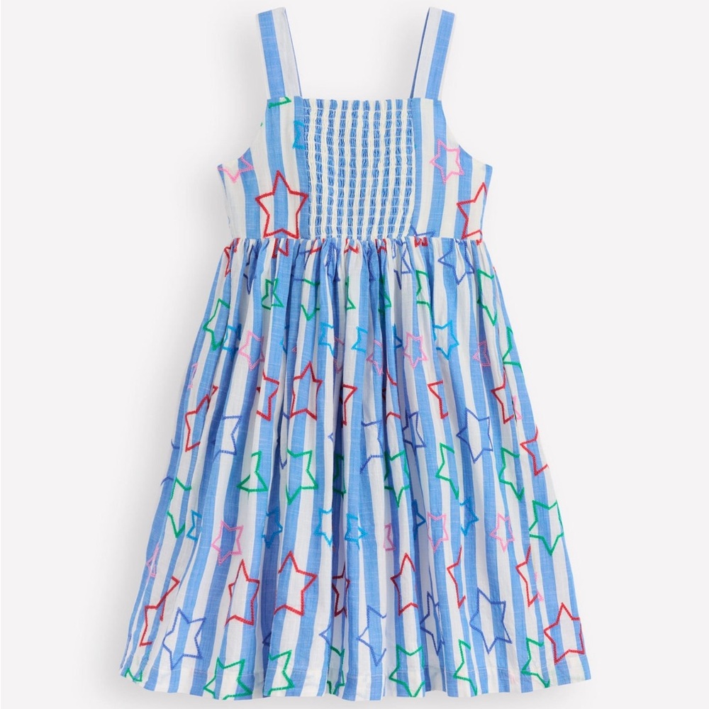 Mini Boden Blue Striped Dress with Multicolor Stars 4-5Y - Picture 3 of 6